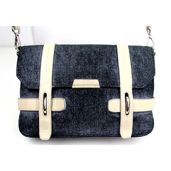 OLIVIA HARRIS BLUE IVORY GENUINE LEATHER FLAP SHOULDER BAG CROSSBODY HANDBAG - Picture 3 of 10